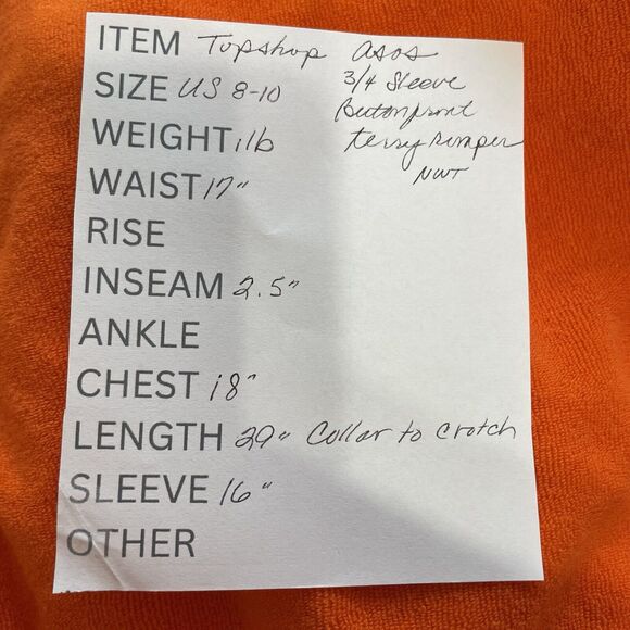 Topshop ASOS Romper Women M 8-10 Orange Terry 3/4 Sleeve Button Front Shorts NEW - Picture 9 of 9